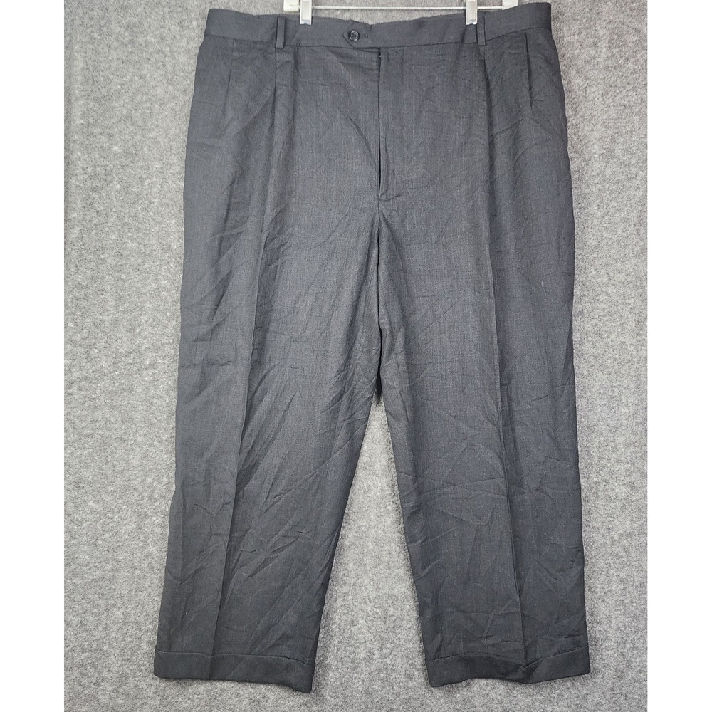 Versini Wool Dress Pants Mens 46 Regular Charcoal‎ Grey Pleated Cuffed RN77219